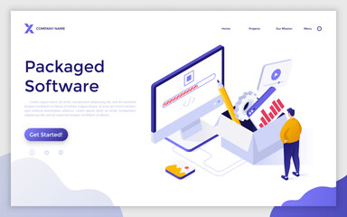 Modern Isometric Landing Page Template. Vector Illustration