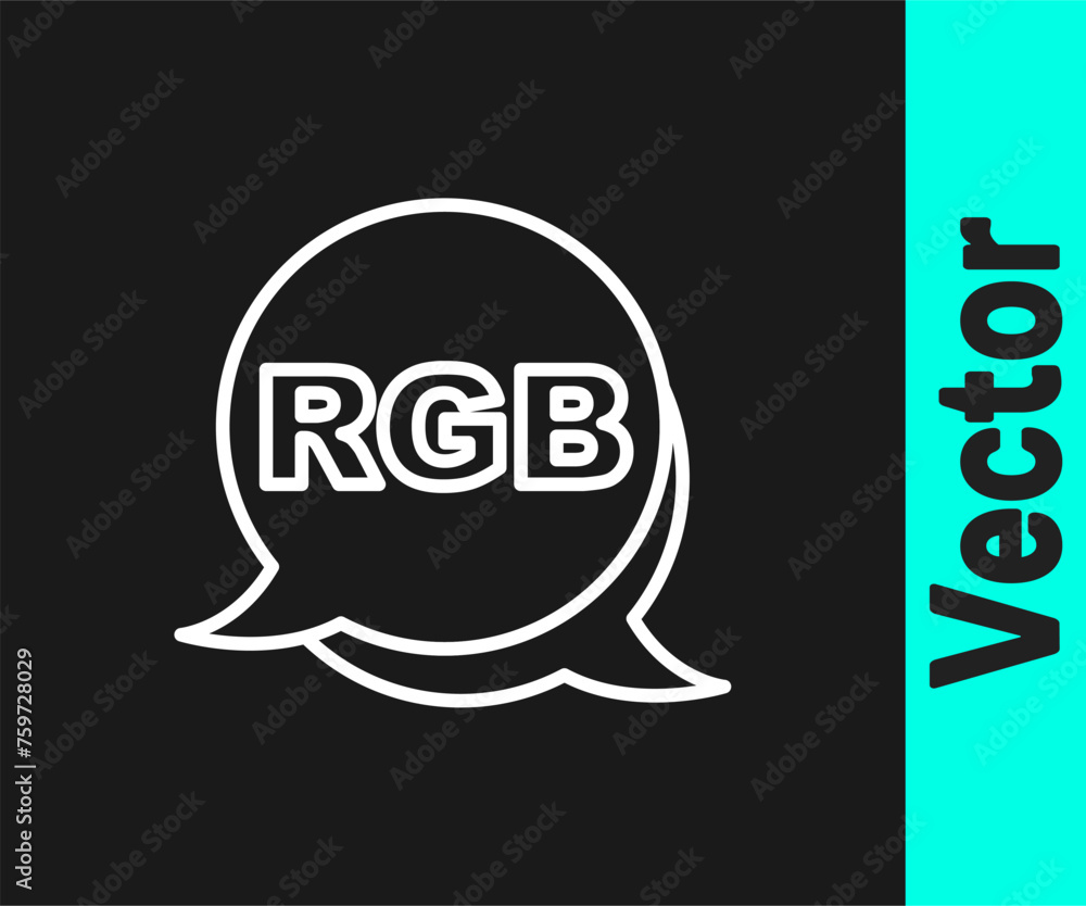 Aufkleber white line speech bubble with rgb and cmyk color mixing icon isolated on black background. vector