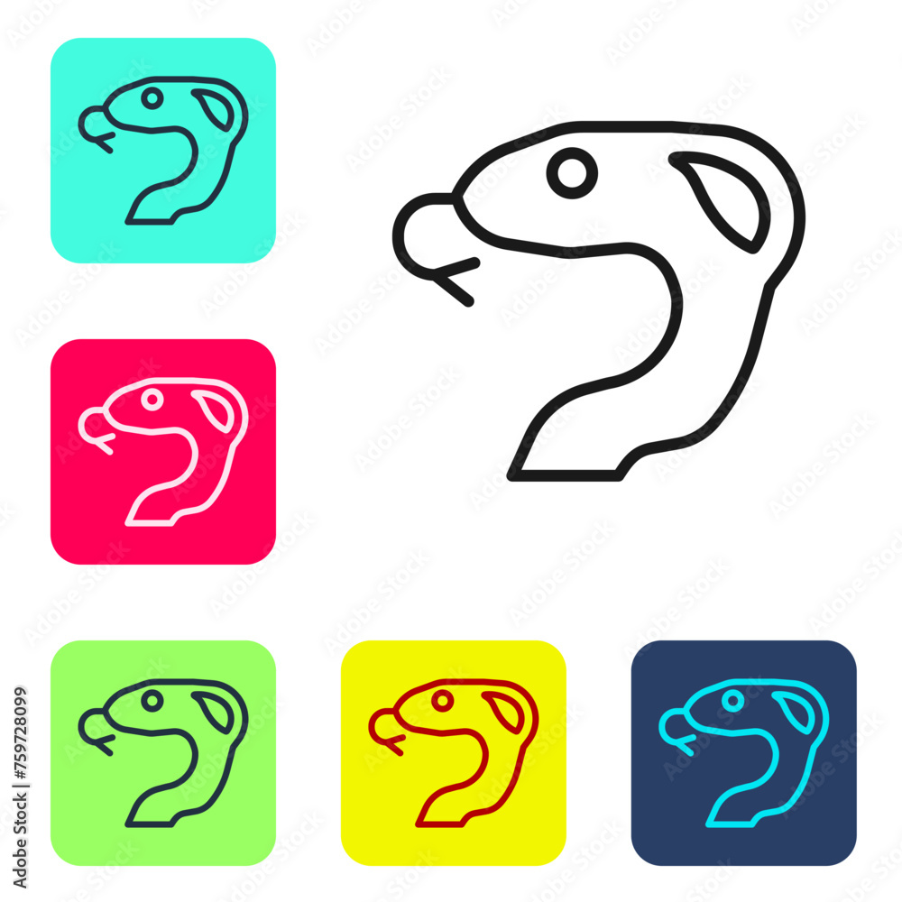 Poster black line snake icon isolated on white background. set icons in color square buttons. vector