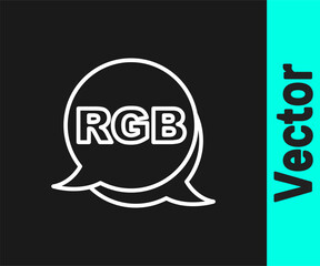 White line Speech bubble with RGB and CMYK color mixing icon isolated on black background. Vector