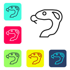 Black line Snake icon isolated on white background. Set icons in color square buttons. Vector