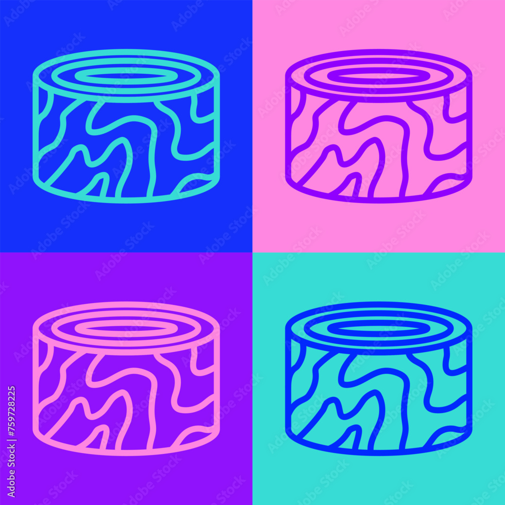 Poster pop art line tree stump icon isolated on color background. vector