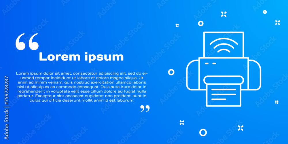 Poster white line smart printer system icon isolated on blue background. internet of things concept with wi