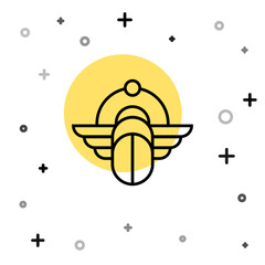 Black line Egyptian Scarab icon isolated on white background. Winged scarab Beetle and sun. Random dynamic shapes. Vector