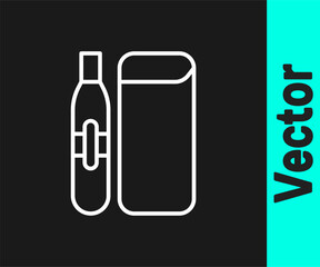 White line Electronic cigarette icon isolated on black background. Vape smoking tool. Vaporizer Device. Vector