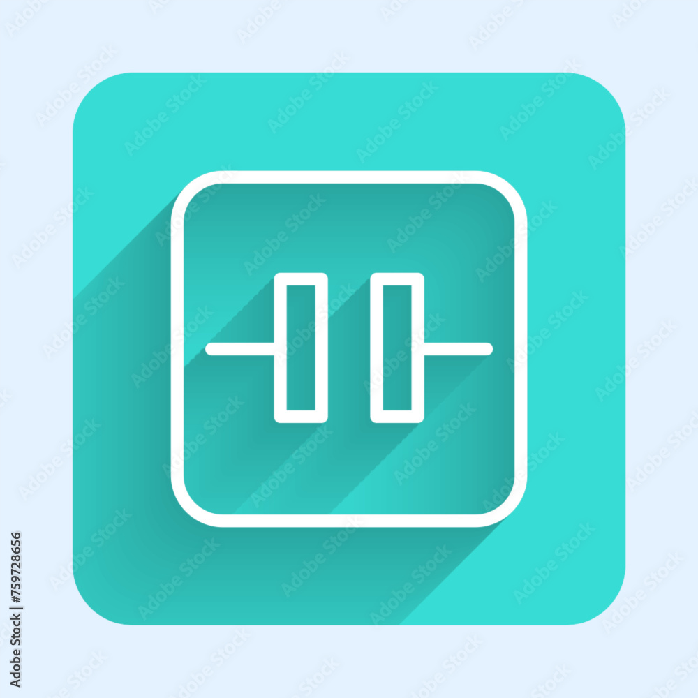 Poster white line electrolytic capacitor icon isolated with long shadow background. green square button. ve