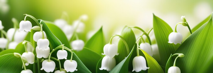 lily of the valley background spring flower wide banner wide format banner A background with a flower field atmosphere is suitable for a cover - obrazy, fototapety, plakaty