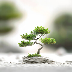 One Green Tree Bud Vitality Real Scene Minimalism Generative AI
