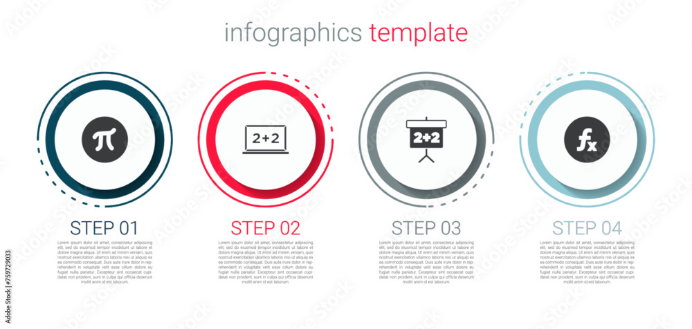 Poster set pi symbol, chalkboard, and function mathematical. business infographic template. vector