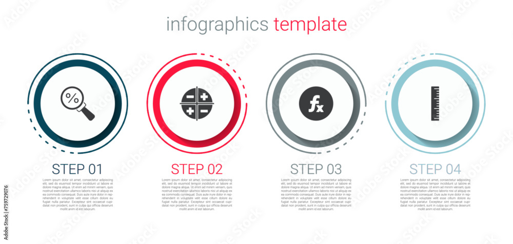 Poster set magnifying glass with percent, xyz coordinate system, function mathematical symbol and ruler. bu