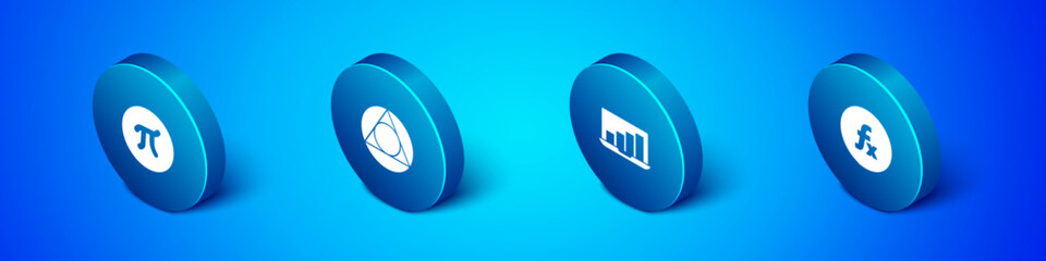 Set Isometric Pi symbol, Laptop with graph chart, Function mathematical and Triangle icon. Vector