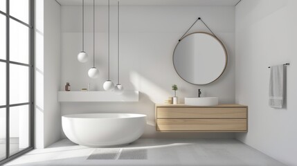 Minimalist Scandinavian Bathroom with Freestanding Tub.