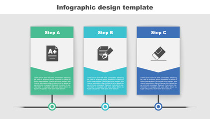 Set Exam sheet with A plus grade, and pencil and Eraser or rubber. Business infographic template. Vector