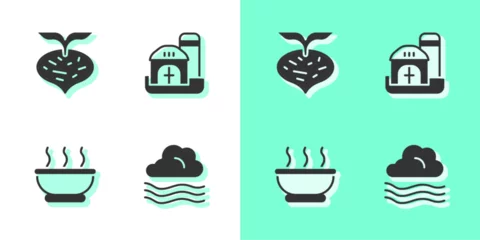 Fototapeten Set Windy weather, Beet, Bowl of hot soup and Farm house icon. Vector © Kostiantyn