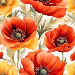 Vivid watercolor composition with colorful poppy flowers for artistic projects and designs