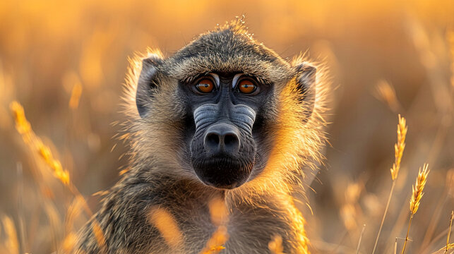 Fototapeta wildlife photography, authentic photo of a baboon in natural habitat, taken with telephoto lenses, for relaxing animal wallpaper and more