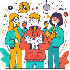 Colorful Line Illustration of Leadership Training with Cultural Symbols Gen AI