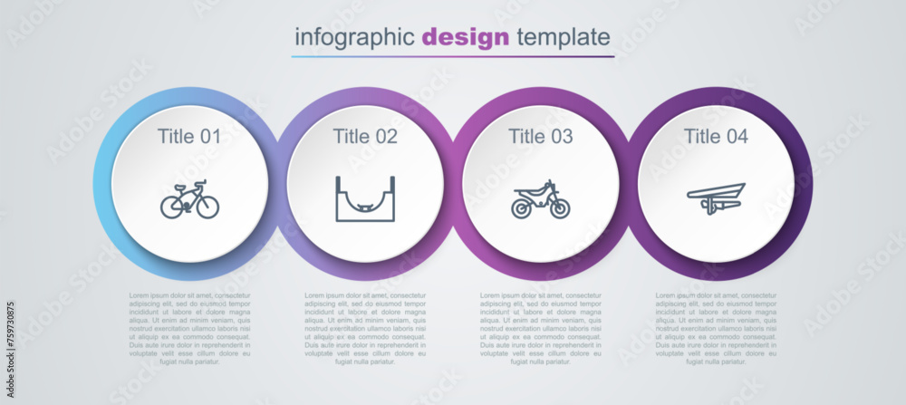 Wall mural Set line Bicycle, Skate park, Mountain bike and Hang glider. Business infographic template. Vector