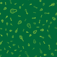 Set line Avocado fruit, Spinach and Fresh green onions on seamless pattern. Vector