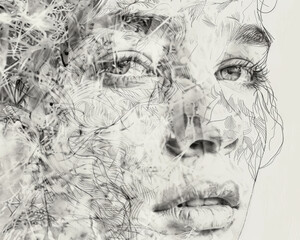 A realistic digital drawing of a portrait highlighting intricate details and facial expressions, film stock