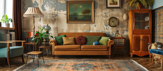 modern living room with vintage retro concept