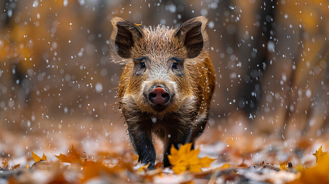 Fototapeta wildlife photography, authentic photo of a boar in natural habitat, taken with telephoto lenses, for relaxing animal wallpaper and more
