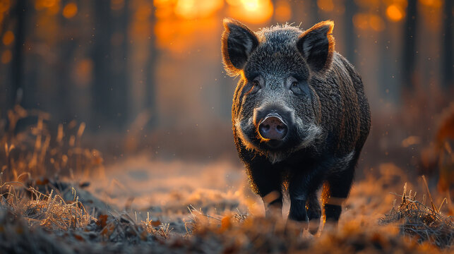 Fototapeta wildlife photography, authentic photo of a boar in natural habitat, taken with telephoto lenses, for relaxing animal wallpaper and more