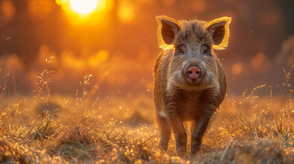 wildlife photography, authentic photo of a boar in natural habitat, taken with telephoto lenses, for relaxing animal wallpaper and more - obrazy, fototapety, plakaty