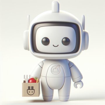 White Cute Robot. 3D minimalist cute illustration on a light background.
