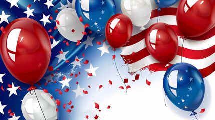 United States patriotic background with balloons and confetti. Vector illustration. AI.