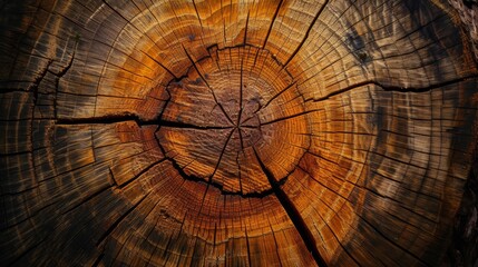 A masterpiece of nature, this image displays the stunningly detailed tree rings illuminated by sunlight
