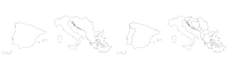 Southern Europe country Map. Map of Southern Europe in set white color - obrazy, fototapety, plakaty
