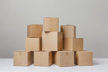 Neatly arranged stack of closed cardboard boxes ready for moving or storage