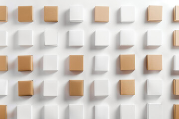 A neatly organized array of alternating white and brown square boxes creating a checkerboard pattern