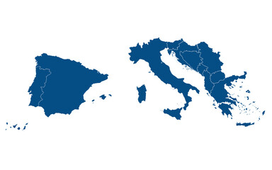 Southern Europe country Map. Map of Southern Europe in blue color.