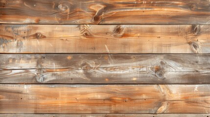A warm, naturally lit photo showing the detailed texture of wooden planks, emphasizing the wood grain and knots - obrazy, fototapety, plakaty