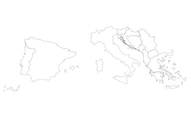 Southern Europe country Map. Map of Southern Europe in white color.