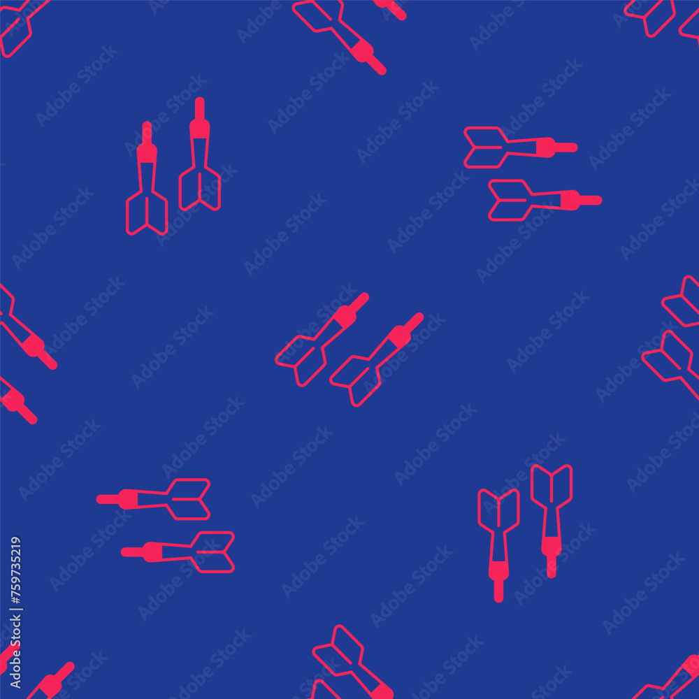 Poster red dart arrow icon isolated seamless pattern on blue background. vector
