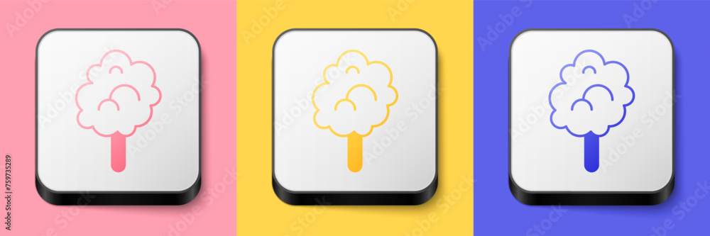 Canvas Prints Isometric Cotton candy icon isolated on pink, yellow and blue background. Square button. Vector