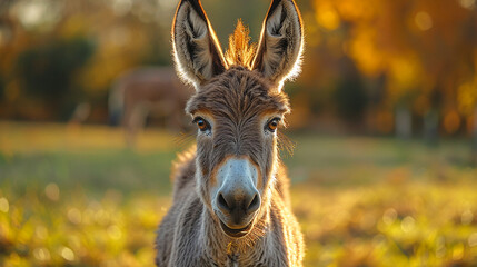 wildlife photography, authentic photo of a donkey in natural habitat, taken with telephoto lenses, for relaxing animal wallpaper and more - obrazy, fototapety, plakaty