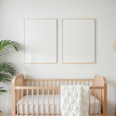 Empty frame mockup in naturally lit minimalist nursery - A1, A2, A3, A4 - obrazy, fototapety, plakaty