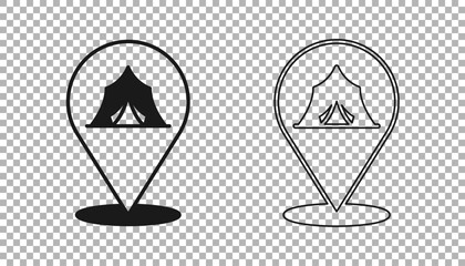 Black Circus tent icon isolated on transparent background. Carnival camping tent. Amusement park. Vector