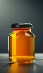 A glass jar filled with golden honey, a natural sweetener