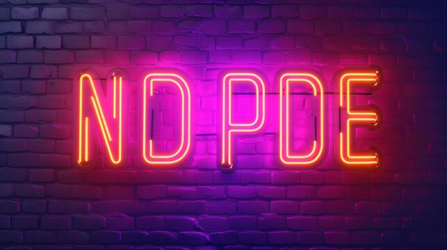 An image featuring the neon letters 'NDPDE' shining against a brick wall background, blending contemporary art and urban texture