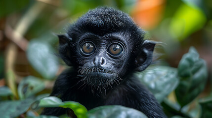 Obraz premium wildlife photography, authentic photo of a gibbon in natural habitat, taken with telephoto lenses, for relaxing animal wallpaper and more