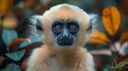 Naklejka premium wildlife photography, authentic photo of a gibbon in natural habitat, taken with telephoto lenses, for relaxing animal wallpaper and more