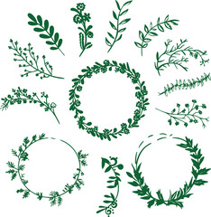 set of laurel wreaths, floral decorative