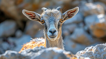 wildlife photography, authentic photo of a goat in natural habitat, taken with telephoto lenses, for relaxing animal wallpaper and more