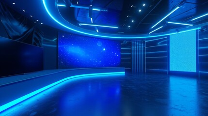 A captivating sci-fi themed studio space with a starry sky projection and a unique blend of lighting elements