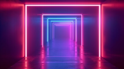 A captivating perspective of a neon-lit tunnel giving a sense of depth and infinity